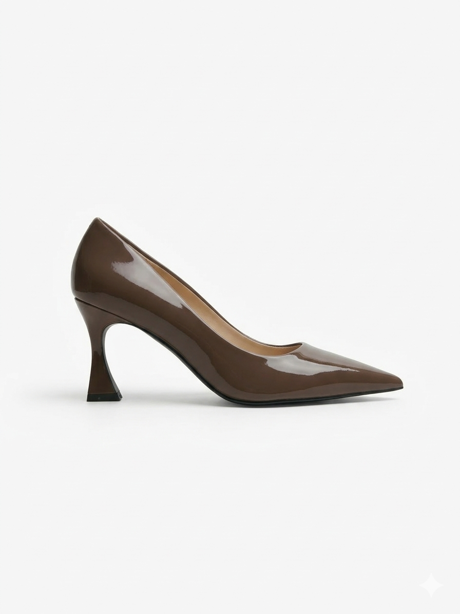 Ambre Chocolat — Escarpin Vernis Talon Sculpté MD-B5-MOCHA