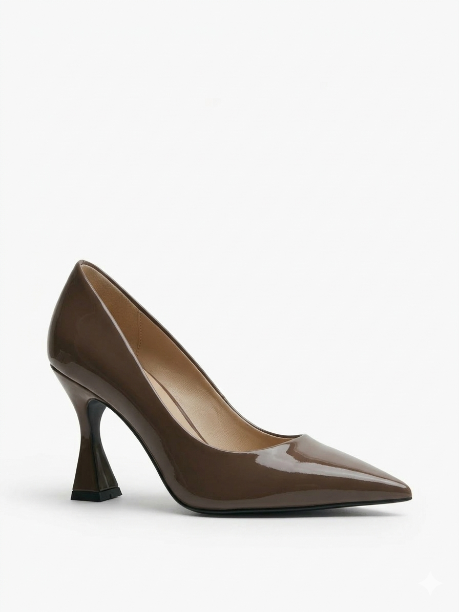 Ambre Chocolat — Escarpin Vernis Talon Sculpté MD-B5-MOCHA