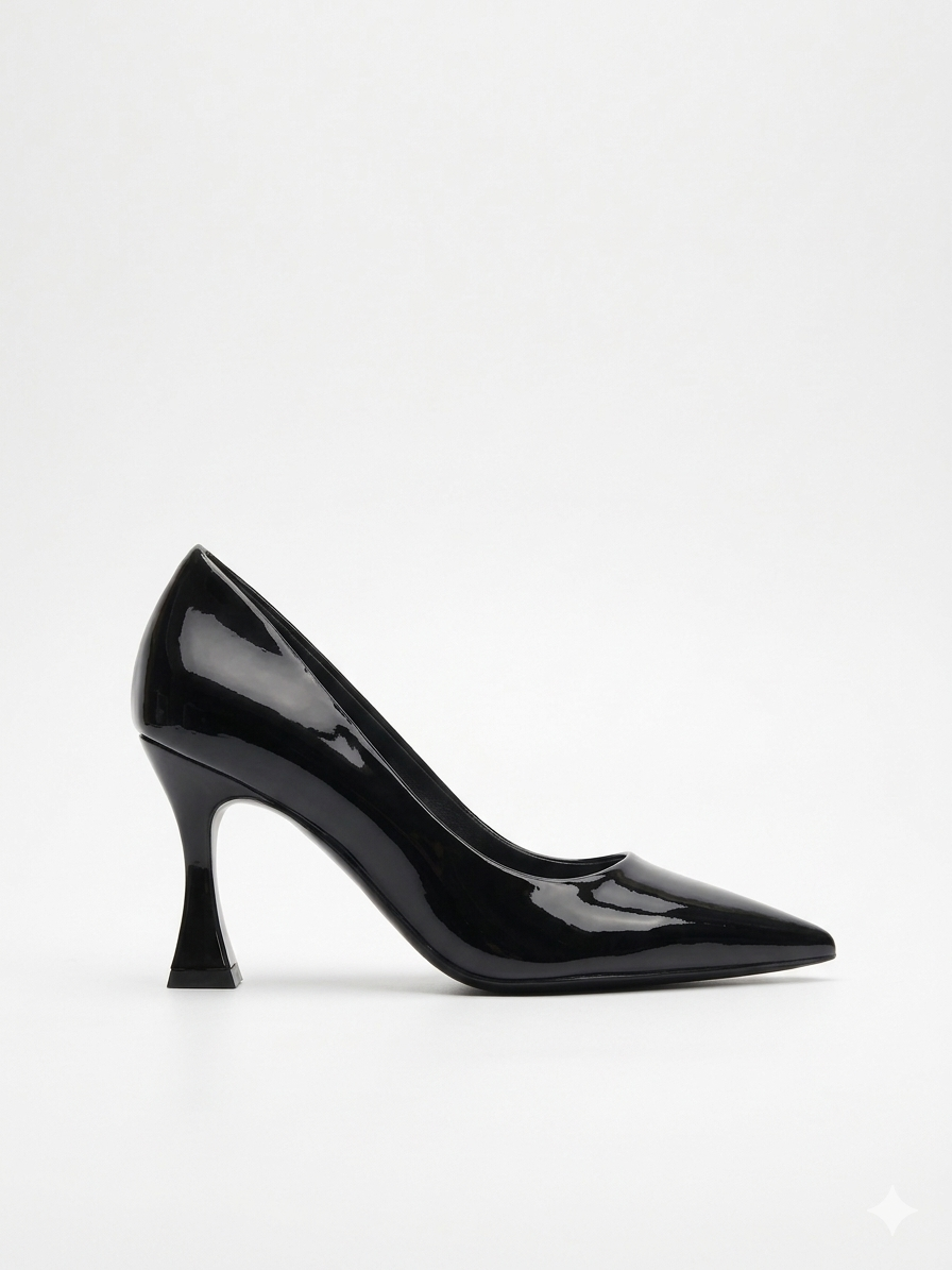 Céleste Noir — Escarpin Vernis Talon Sculpté MD-B5-BLACK