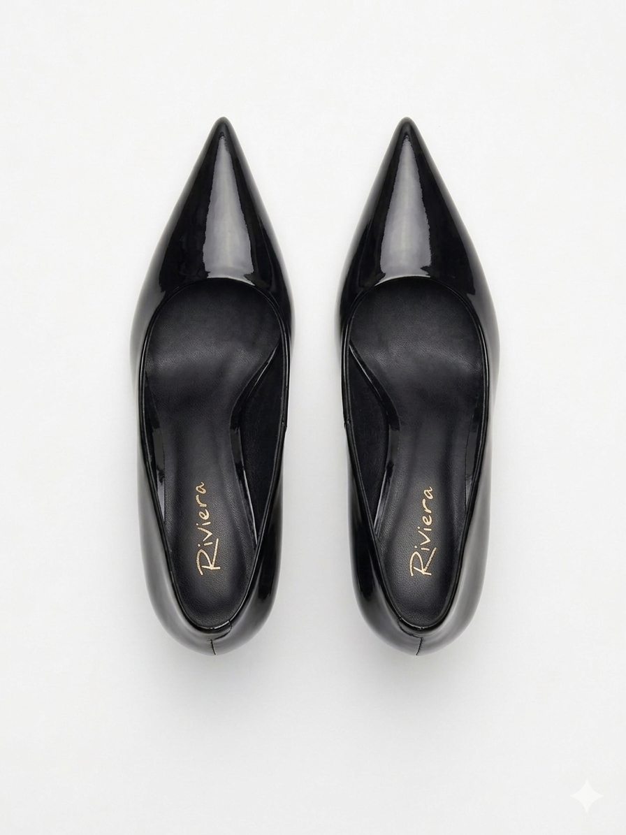 Céleste Noir — Escarpin Vernis Talon Sculpté MD-B5-BLACK