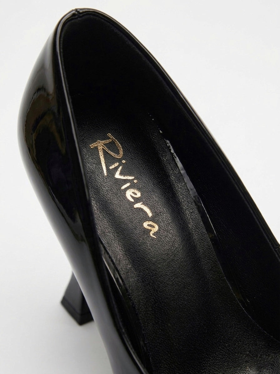Céleste Noir — Escarpin Vernis Talon Sculpté MD-B5-BLACK
